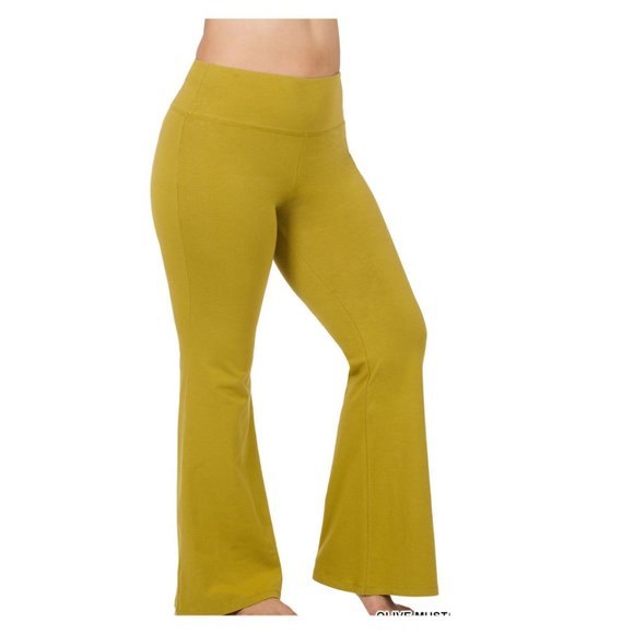 HIGH-WAIST YOGA FLARE PANTS OLIVE MUSTARD 1X - Picture 1 of 10